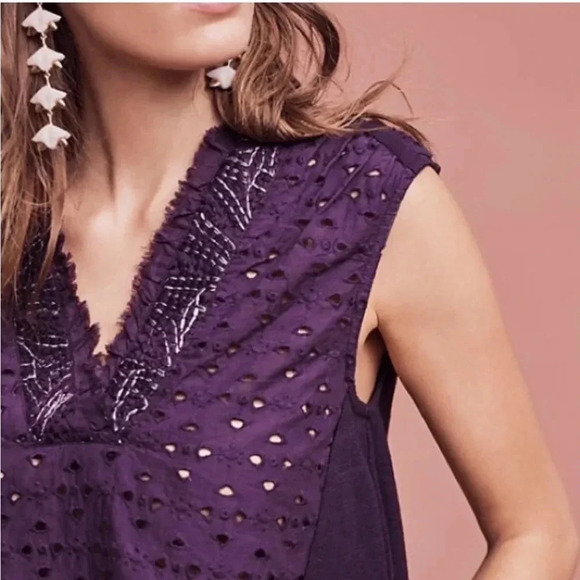 Anthropologie Akemi + kin purple boho eyelit top - Picture 2 of 11